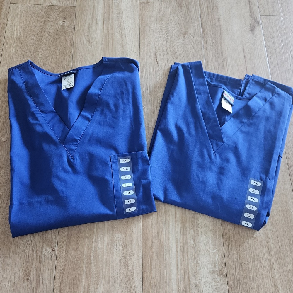 Lot of 2 - Cherokee Traditional Workwear Scrub Top Unisex XL Royal Blue Medical